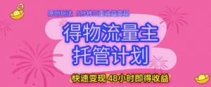得物流量主托管计划,原创玩法,5分钟三重收益变现,快速变现,48小时即得收益【揭秘】-阳知网创资源库