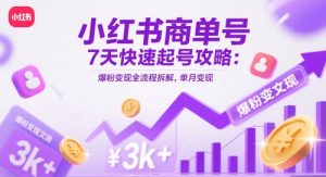 小红书商单号7天快速起号攻略：爆粉变现全流程拆解，单月变现3k+-阳知网创资源库