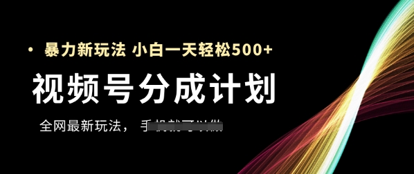 视频号分成计划,全网最暴力玩法,新手一天也能轻松5张+-阳知网创资源库