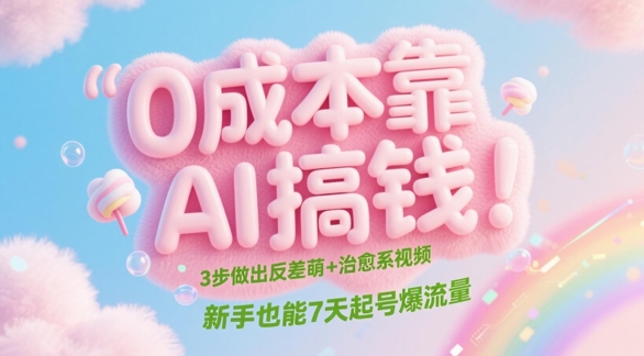 0成本靠AI搞钱!3步做出反差萌+治愈系视频,新手也能7天起号爆流量-阳知网创资源库