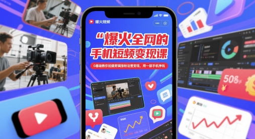 爆火全网的手机短视频变现课,0基础教你拍摄剪辑涨粉运营变现,用一部手机挣钱-阳知网创资源库
