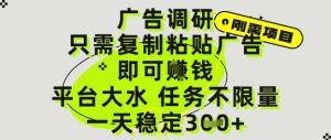 广告调研项目,只需复制粘贴广告即可挣钱,平台大水,任务不限量,一天3张【揭秘】-阳知网创资源库