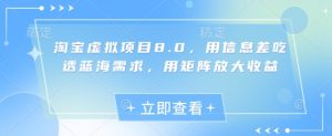 淘宝虚拟项目8.0，用信息差吃透蓝海需求，用矩阵放大收益-阳知网创资源库