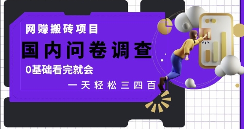 网创搬砖项目,国内问卷调查,0基础看完就会 一天轻松三四张,靠谱副业干就完了【揭秘】-阳知网创资源库