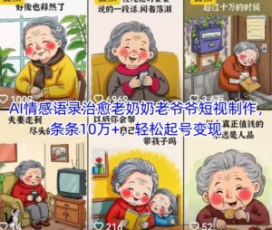 AI情感语录治愈老奶奶老爷爷短视制作,条条10万+,轻松起号变现-阳知网创资源库