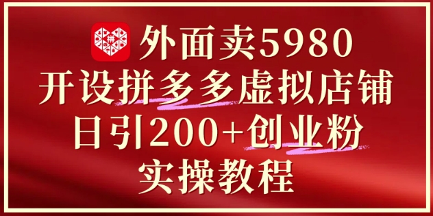 外面卖5980开设拼多多虚拟店铺:单日引流200+创业付费粉实战教程-阳知网创资源库
