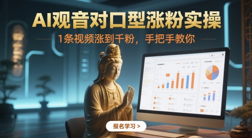 AI观音对口型涨粉实操,1条视频涨到千粉,手把手教你-阳知网创资源库