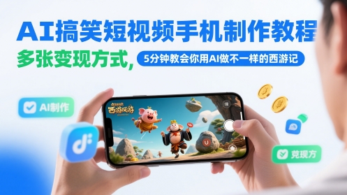 AI搞笑短视频手机制作教程，多张变现方式，5分钟教会你用AI做不一样的西游记-阳知网创资源库