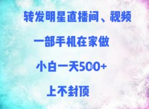 转发明星直播间、视频，一部手机在家做，小白一天多张，上不封顶-阳知网创资源库