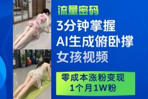 3分钟掌握AI生成俯卧撑女孩视频，零成本涨粉变现，1个月1W粉-阳知网创资源库