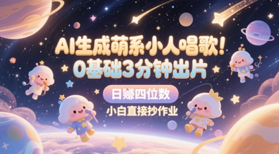 AI生成萌系小人唱歌,0基础3分钟出片,28个作品涨粉8.9W,单条最高19W赞,日入四位数,小白直接抄作业-阳知网创资源库