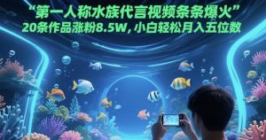 第一人称水族代言视频条条爆火，20条作品涨粉8.5W，小白轻松月入五位数-阳知网创资源库
