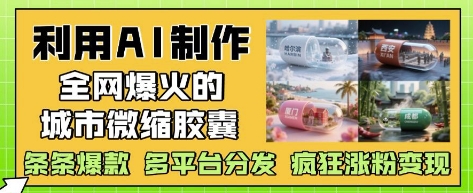 利用AI制作全网爆火的城市微缩胶囊,条条爆款, 多平台分发,疯狂涨粉变现-阳知网创资源库