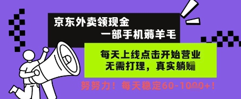 京东外卖领现金,一部手机薅羊毛,每天上线动动手指,无需打理,每天保底60+,每天就是如此轻松【揭秘】-阳知网创资源库