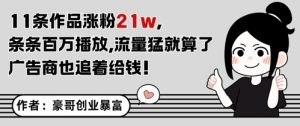 11条作品涨粉21W，条条百W播放，流量猛就算了，广告商也追着给钱-阳知网创资源库