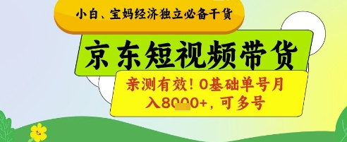 小白宝妈经济独立必备干货，京东短视频带货，亲测有效!0基础单号月入8k+，可多号【揭秘】-阳知网创资源库