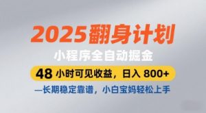 2025翻身计划,小程序全自动掘金,48小时可见收益,日入8张+,长期稳定靠谱,小白宝妈轻松上手【揭秘】-阳知网创资源库