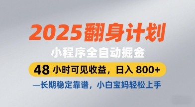2025翻身计划,小程序全自动掘金,48小时可见收益,日入8张+,长期稳定靠谱,小白宝妈轻松上手【揭秘】-阳知网创资源库