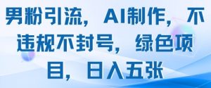 男粉引流，AI制作，不违规不封号，绿色项目，日入五张-阳知网创资源库