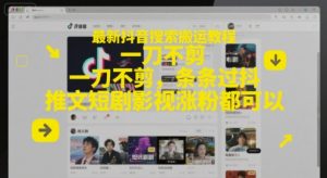 最新抖音搜索搬运教程，一刀不剪，条条过抖，推文短剧影视涨粉都可以-阳知网创资源库