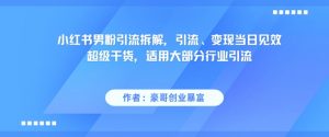 小红书男粉引流拆解，引流、变现当日见效超级干货，适用大部分行业引流-阳知网创资源库