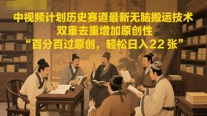 中视频计划历史赛道最新无脑搬运技术,双重去重增加原创性,百分百过原创,轻松日入2张-阳知网创资源库
