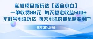 私域项目新玩法【适合小白】 一单收费88.每天稳定收益几张-阳知网创资源库