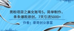 男粉项目之美女账号5，简单制作，条条爆款原创，7天引流5000+-阳知网创资源库
