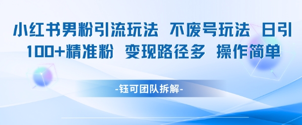 小红书男粉引流玩法不废号玩法日引100男粉变现路径多操作简单-阳知网创资源库