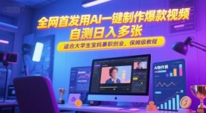 全网首发用AI一键制作爆款视频,自测日入多张,适合大学生宝妈兼职创业,保姆级教程-阳知网创资源库