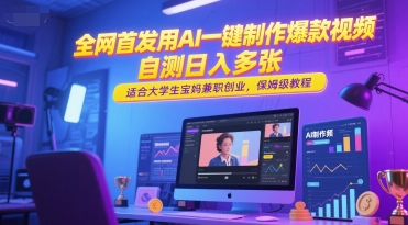 全网首发用AI一键制作爆款视频,自测日入多张,适合大学生宝妈兼职创业,保姆级教程-阳知网创资源库