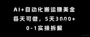 AI+自动化搬运挣美金，每天可做，5天3k+，0-1实操拆解【揭秘】-阳知网创资源库