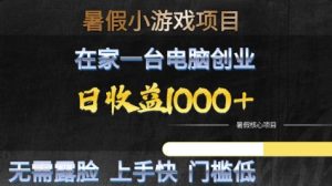 暑假小游戏项目,在家一台电脑创业,日收益1k+,无需露脸,上手快门槛低【揭秘】-阳知网创资源库