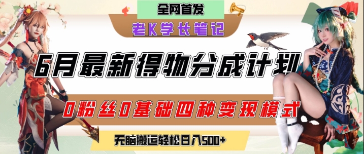6月份最新得物创作者分成计划2.0玩法，0粉丝0基础四种模式变现，从隐蔽渠道无脑搬运，日入2张-阳知网创资源库