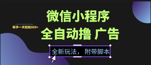 微信小程序全自动撸广告项目,彻底解决没流量的问题,新手一天8张+【揭秘】-阳知网创资源库