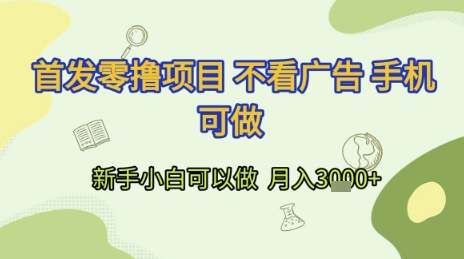 首发零撸项目 不看广告 手机可做 新手小白可以做 月入3k+【揭秘】-阳知网创资源库