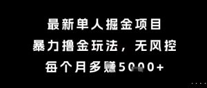 最新单人掘金项目，暴力撸金玩法，无风控，每个月多挣5k+【揭秘】-阳知网创资源库
