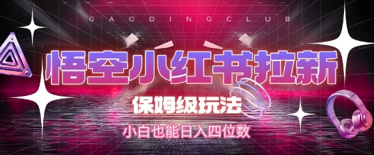 悟空小红书拉新,保姆级玩法,小白也能日入四位数-阳知网创资源库
