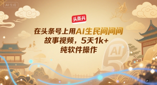 在头条号上用AI生民间故事视频,5天1k+,纯软件操作-阳知网创资源库