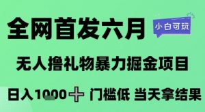 全网首发六月,无人撸礼物暴力掘金项目,日入1K+门槛低,当天拿结果,小白可玩【揭秘】-阳知网创资源库