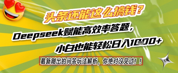 头条还能这么搞钱?最新刚出的问答玩法解析,你绝对没见过!Deepseek赋能高效率答题,小白也能轻松日入1k+-阳知网创资源库