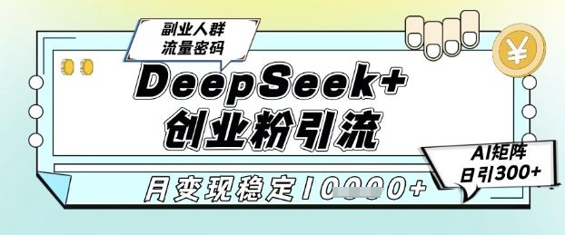 DeepSeek+创业粉精准引流,全新分享课4.0玩法,AI矩阵日引300+,多种变现方式,稳定月入1W-阳知网创资源库