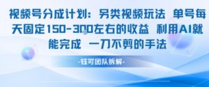 视频号分成另类视频玩法单号每天固定150左右的收益利用AI就能完成一刀不剪的手法-阳知网创资源库