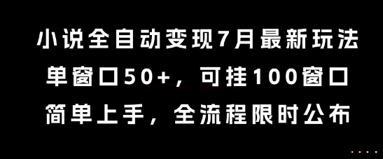 小说全自动变现7月玩法，单窗口50+，可挂100窗口，简单上手，全流程限时公布【揭秘】-阳知网创资源库