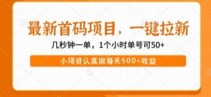 最新首码项目,操作最简单,收益高,一键拉新,1个小时单号可50+,小项目认真做每天5张+收益【揭秘】-阳知网创资源库