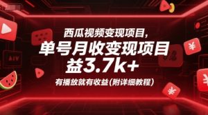 西瓜视频变现项目,单号月收益3.7k+,有播放就有收益(附详细教程)-阳知网创资源库
