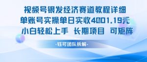 视频号银发经济赛道单账号实操单日实收1k+，小白轻松上手长期项目-阳知网创资源库