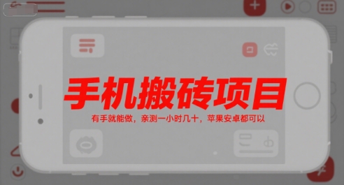 手机搬砖项目,有手就能做,亲测一小时几十,苹果安卓都可以-阳知网创资源库
