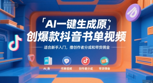 AI一键生成原创爆款抖音书单视频，适合新手入门，撸创作者分成和带货佣金【揭秘】-阳知网创资源库