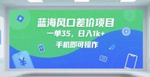 蓝海风口差价项目，一单35，日入1k+，手机即可操作【揭秘】-阳知网创资源库